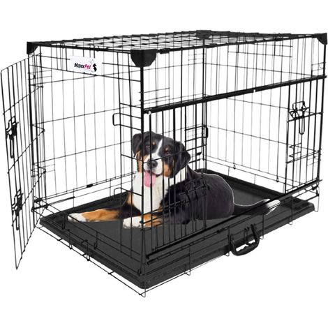 MaxxPet Jaula para perros - Jaula plegable de metal con 2 puertas (delantera y lateral) - 76 x 53 x 61 cm - Negro