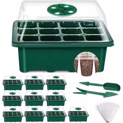 Mini Serre pour Plantes, 10 Pièces 120 Cellules Intérieure Plateau Semis Bac à semis Pépinière Boîte de Culture avec Couvercle et Ventilation Durables (1/5)