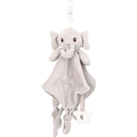 Doudou pour nouveau-né, peluche apaisante, mouchoir en tissu doux pour bébé, couverture/serviette, éléphant gris (1/5)