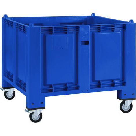BRB Palettenbox, blau, mit 4 Lenkrollen, 2 Feststellbremsen, LxBxH 1200x800x1 mm, lebensmittelecht (1/2)
