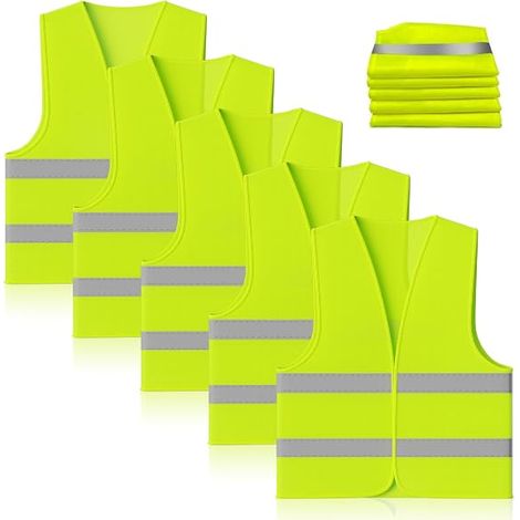 Lot de 5 Gilet Haute Visibilité, Gilets Haute Vêtements De Travail Respirants, Gilet De Sécurité Haute avec des Bandes Réfléchissantes, Convient à Hommes et Femmes Vert XXL Fluorescen (1/5)