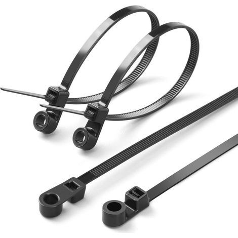 Kabelbinder mit Schraubloch 200mm Schwarz 100 Stück, Nylon, Innen- & Außenbereich (1/5)