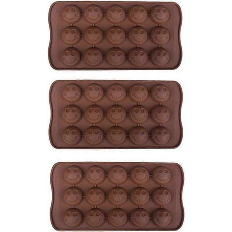 Lot de 3 moules à glaçons, chocolats et savons en silicone avec émoticônes smiley (1/4)