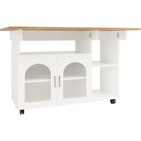 Mobiler Kücheninselwagen Weiß 120 x 30 x 79,5 cm mit Ablagen und Klappplatte (1/5)