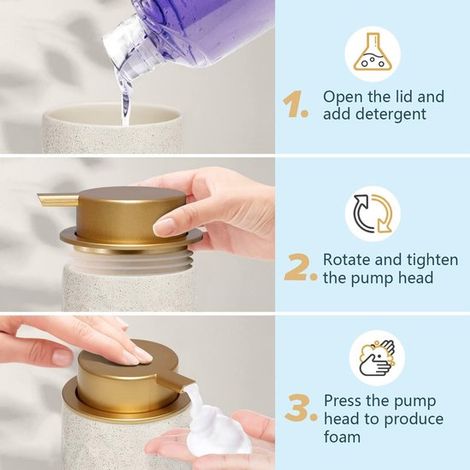 Distributeur de savon en mousse céramique, distributeur de savon pour les mains avec pompe, distributeur en céramique pour la vaisselle, flacons de savon pour les mains pour la salle de bain (beige) (1/5)