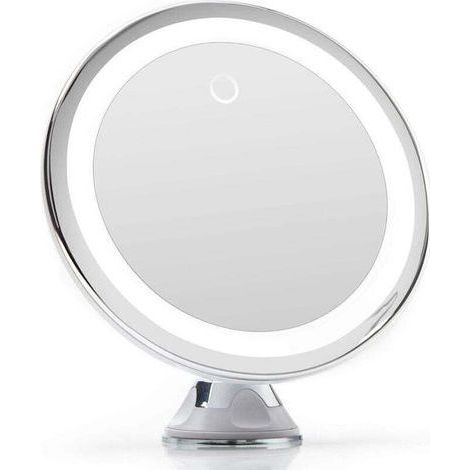 LED Lighted 10x Magnifying Mirror with Strong Suction Cup, USB or Battery - Makeup Mirror with Dimmable Natural Light for Bathrooms, Luna (White) (1/4)