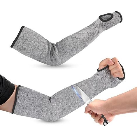 Manchons en tricot résistants aux coupures, 45cm/17,71 po manchons de protection pour le jardinage avec trou pour le pouce protège-bras résistant aux perforations pour les travaux à haut risque (1/5)