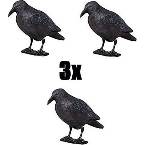 Corbeau Repulsif Jardin - Figurine Plastique Noir - Pour Eloigner Pigeons Oiseaux Rongeurs - Lot De 3