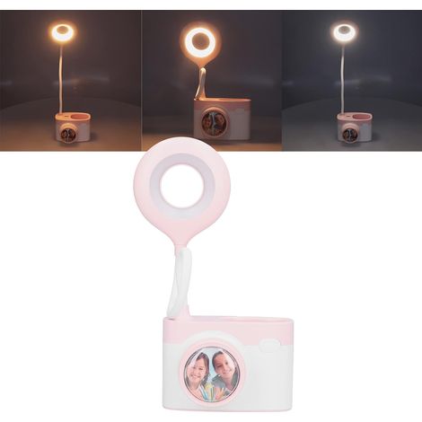 Lámpara de escritorio LED USB recargable, con atenuación táctil, apta para niños, ideal para leer, estudiar, mesita de noche, dormitorio y sala de estar (rosa). (1/4)