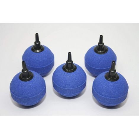 Lot de 5 pierres à air sphériques de 5 cm, tubes à oxygène frittés haute température, pierres à bulles d'air pour aquarium et bassin, plastique bleu