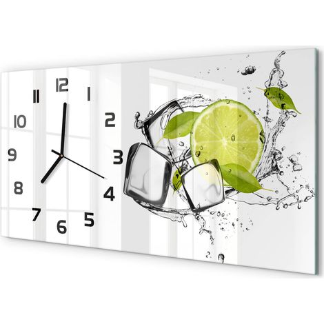 Horloge Murale Salle à Manger 60x30 cm Verre Trempé Design Contemporain Citron vert avec de la glace (1/5)