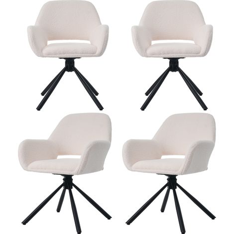 Set de 4 sillas de comedor giratorias de tejido sherpa blanco con reposabrazos MODENUIT (1/5)