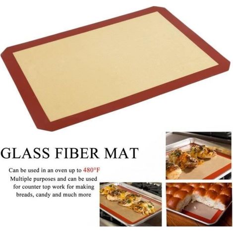 Tapis de Cuisson 42cm x 29.5cm Silicone Antidérapant Pâtisserie Rouge (1/4)