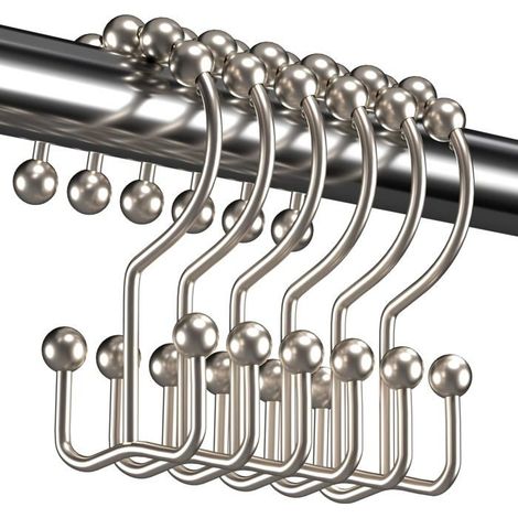 BelleRise - Crochets de rideau de douche, anneaux de rideau de douche doubles coulissants en métal antirouille, lot de 12 - Nickel (1/5)