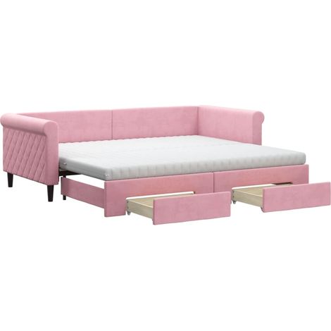 vidaXL Divano Letto Estraibile con Cassetti Rosa 90x200 cm Velluto (1/5)