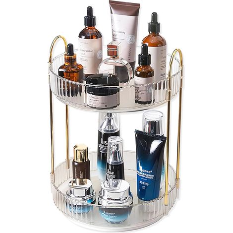 Organisateur de maquillage rotatif à 360° pour coiffeuse, grand format, rangement pour,coiffeuse, à poser sur le comptoir, blanc