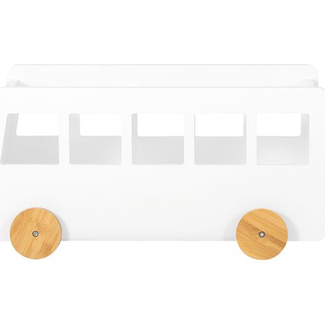 SoBuy Portagiochi Carrello Libreria per Bambini, Organizzatore di Libri a 2 Scomparti con Ruote per Asilo Nido, Bianco, KMB41-W (1/5)