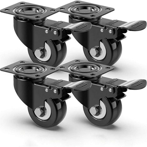 Geräuscharme 50-mm-Lenkrollen, Möbelrollen mit Bremse, Schwerlastrollen mit einer Tragfähigkeit von 400 kg, Rollen für den Transport von Möbeln auf Paletten (schwarz) (1/3)