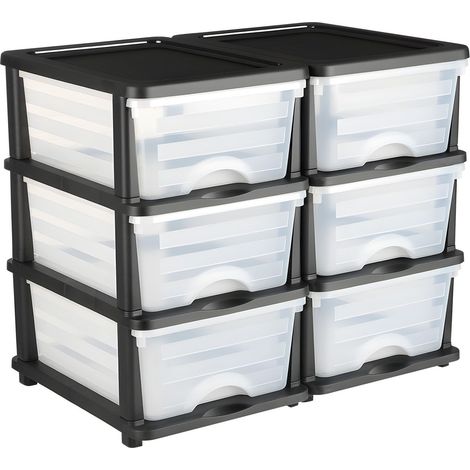 Rangee de Tiroirs Rangement Plastique, 2x6 Tiroirs Transparents, Organiseur Bureau, Fournitures, Artisanat, Classe et Maison (1/5)