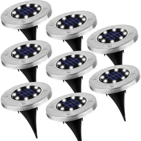 Lampadaire solaire de jardin, lumière blanche chaude, 8 LED, éclairage extérieur LED, IP65, lot de 8 lampes solaires d'extérieur [Classe énergétique A+] (1/5)
