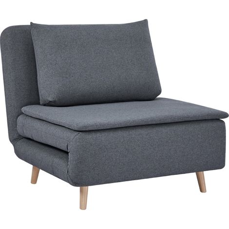 Poltrona letto 3 in 1 grigia con gambe in legno di faggio e cuscino (1/5)