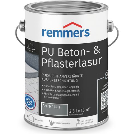Remmers PU Beton- & Pflasterlasur anthrazit, 2,5 Liter, Beton- und Bodenfarbe, Pflasterstein Farbe, für mineralische Untergründe, lichtbeständig