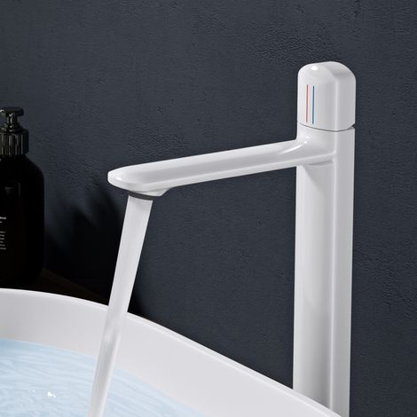 doporro Wasserhahn Bad, Waschtischarmatur Hoch mit Auslaufhöhe 236 mm, Vollkupfer Gehäuse & Keramikkartusche, Mischbatterie für Waschbecken Armaturen, Modernes Armatur Badezimmer Glänzend weiß 1190H