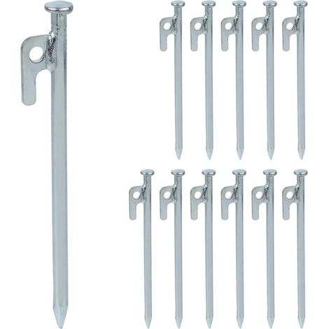 Ground nails 12 pieces for tents pavilions awnings steel hooks for hard ground 20 cm silver MUMU