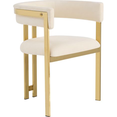6 sillas de comedor de chenilla beige con patas de metal dorado (1/5)