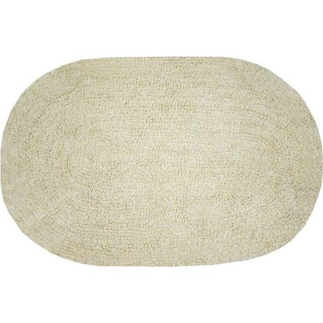 Tapis de bain antidérapant oval beige 40 x 60 cm – Coton absorbant – Pour baignoire et douche (1/2)