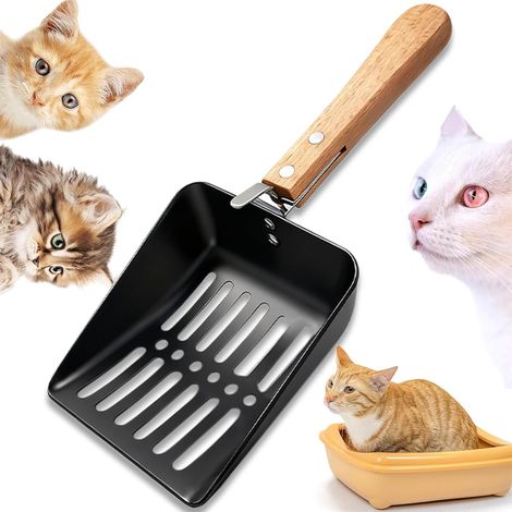 Cat Litter Scoop Metal Cat Litter Scoop with Wooden Handle for Cleaning Pets, Dogs, Cats (1/5)