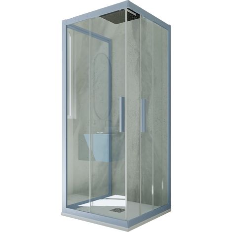 3-seitige Duschkabine 80x90x80 Klarglas Vintage-Blau Kolors Trio