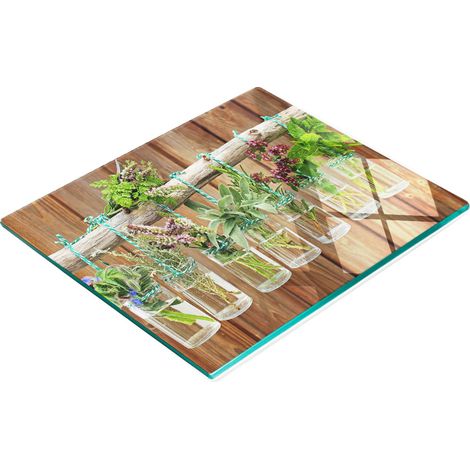 Tabla de cortar decorativa de cristal para hierbas en tarros, 60x52 cm