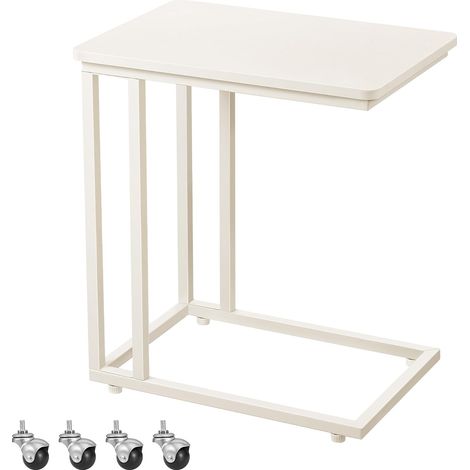 Mesita auxiliar, mesa de centro para sofá, mesa móvil con estructura de acero y ruedas, fácil de montar, estilo moderno, ideal para salón, dormitorio, balcón, color blanco crema. (1/5)