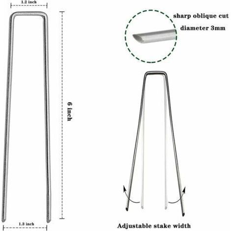 Lot de 80 Paillage pour plante agrafes de paysage de jardin de 15 cm galvanisées piquets de pelouse pour barrière anti-mauvaises herbes,type U très résistant (1/4)