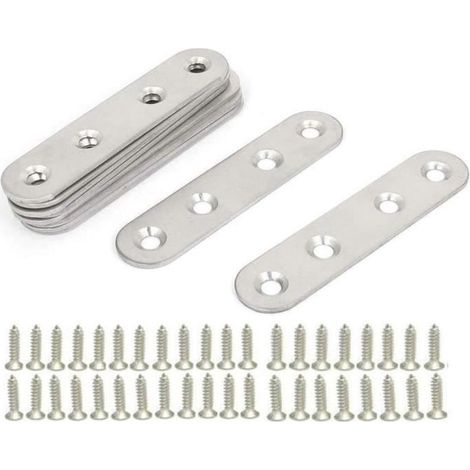 Supports de Fixation Droits Plats - Équerres en Inox - Lot de 10 - 76x16x2mm - Argent (1/4)