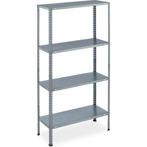 Relaxdays – Étagère à charge lourde galvanisée 145x75,5x30 cm – 4 niveaux – Charge max 160 kg – Acier zingué pour cave et garage – Argenté