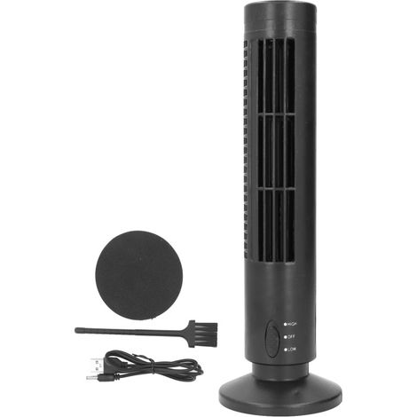 Ventilateur tour USB sans pales, 2 vitesses, silencieux, économe en énergie, portable, pour la maison et le bureau, noir. (1/5)