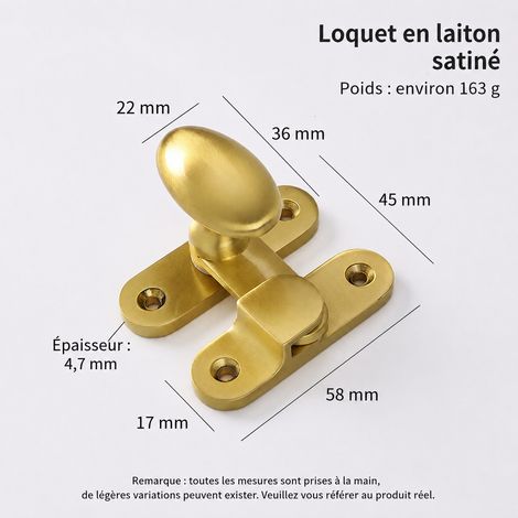Verrou pivotant T1314 en laiton finition mate pour meuble réf 2802 5,8 × 4,5 × 3,9 cm 163 g – Livraison gratuite