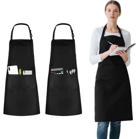 Tablier de cuisine pour homme et femme - 80 cm x 70 cm - Tablier de barbecue - Tablier de serveur - Tablier noir - Pour la pâtisserie, le barbecue, le coiffeur (1/5)