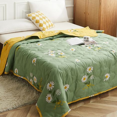 Couverture d'été en fibre de polyester lavable et douce pour la peau, couette fine, accessoires de lit pour dortoir, motif marguerite, 200 x 230 cm / 78,74 x 90,55 pouces (1/5)