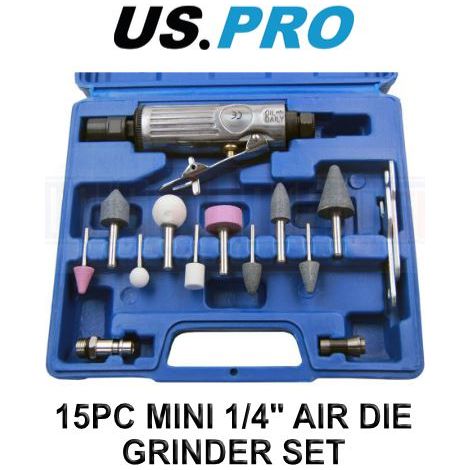 US PRO AIR DIE GRINDER 15PC 1/4"" POLISHER SANDER KIT IN CASE 8419 (1/4)