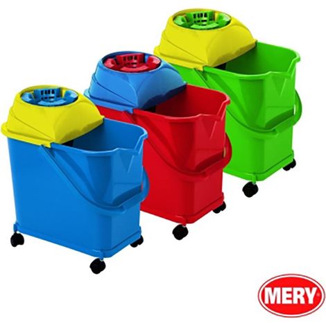 Rectangular bucket on wheels with automatic squeezer Mery - 20 ltr, Purple