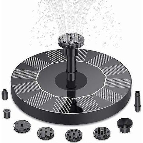 Pompe à eau solaire flottante avec 6 buses, idéale pour abreuvoirs à oiseaux, jardins, bassins, piscines et aquariums.