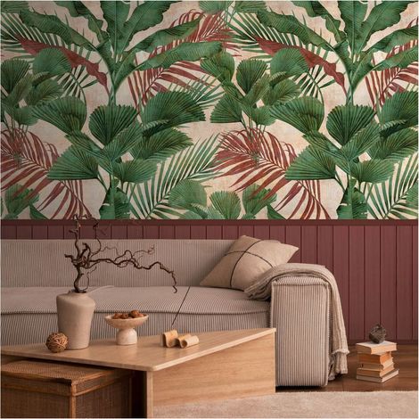 Photo wallpaper wall Profhome 398081 hot embossed non-woven wallpaper slightly textured with jungle elements matt green red brown beige 1,59 m x 2,8 m (1/5)