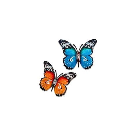 2 pièces grands papillons en métal décorations de jardin extérieur papillon en métal extérieur pour mur extérieur clôtures es et jaunes (1/5)