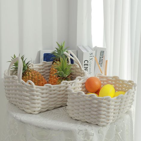 Nouveau panier de rangement de style nordique, panier en corde de coton tissée à la main, panier de rangement de bureau pour clés et en-cas, panier de rangement pour sous-vêtements, blanc tissé, petit (1/5)