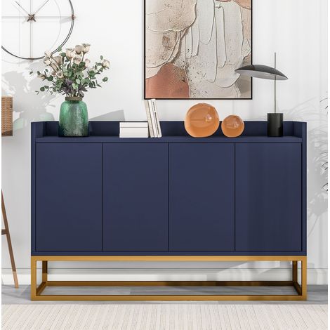 Buffet 120x30x80 cm bleu marine en panneaux de particules avec 4 portes sans poignée et étagères réglables (1/5)