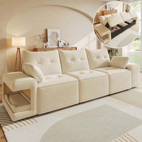 Canapé cloud 3 places avec rangement intégré, accoudoirs larges et coussins, canapé modulable beige (1/5)