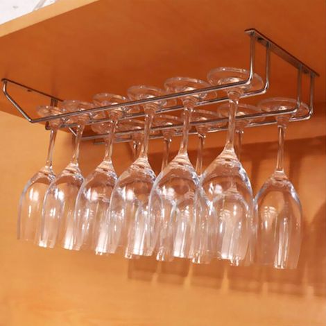 Étagère à verres à vin double rangée en acier inoxydable de 35 cm, à suspendre, pour bar, maison ou cuisine. (1/5)